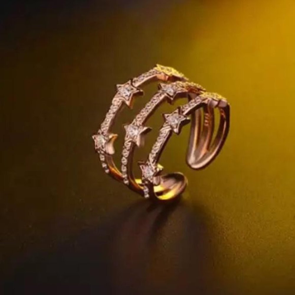 NEW 18K ROSE GOLD DIAMOND MULTI LAYER Adjustable RING, CUTE RING, SHINY RING. - Picture 4 of 7